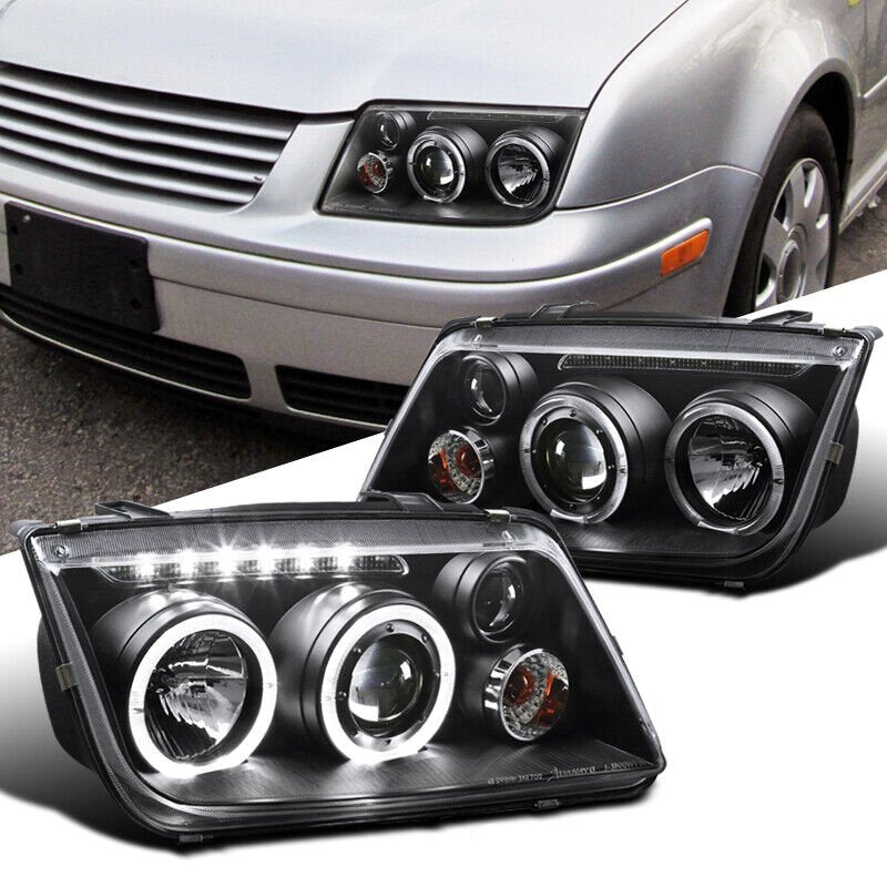 Faros Deportivos VW VolksWagen Jetta A4 MK4 1999-2007 Ojos De Ángel de Lupa o Proyectores Fondo Negro