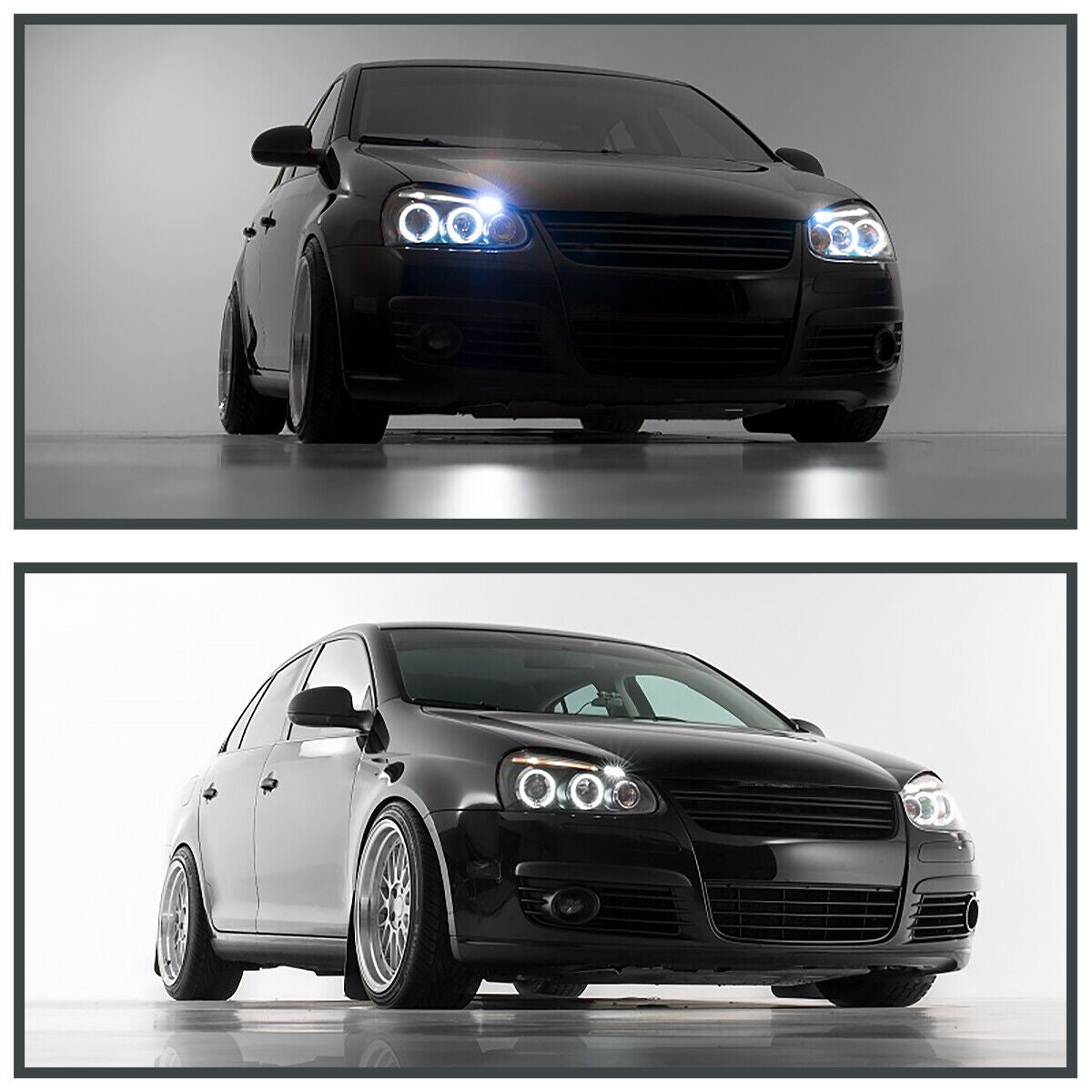 Faros VW VolksWagen Jetta Bora Golf MK5 2006 2007 2008 2009 2010 Proyectores y Ojos Angel Fondo Negro