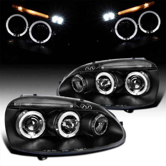 Faros VW VolksWagen Jetta Bora Golf MK5 2006 2007 2008 2009 2010 Proyectores y Ojos Angel Fondo Negro
