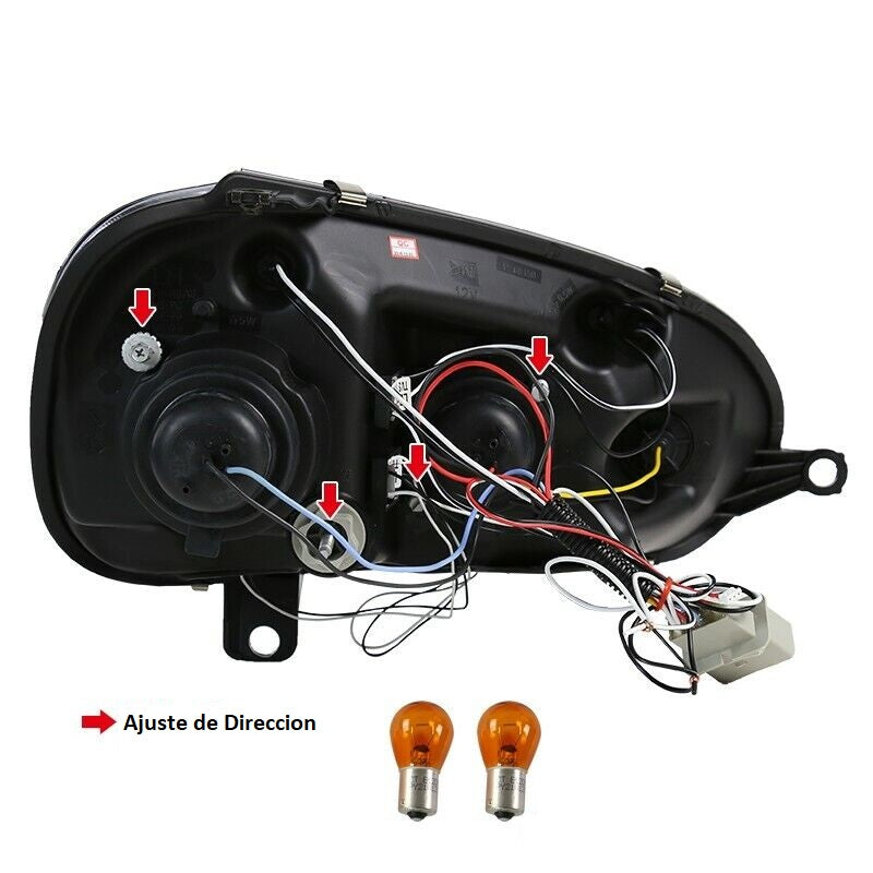 Faros VW VolksWagen Jetta Bora Golf MK5 2006 2007 2008 2009 2010 Proyectores y Ojos Angel Fondo Negro