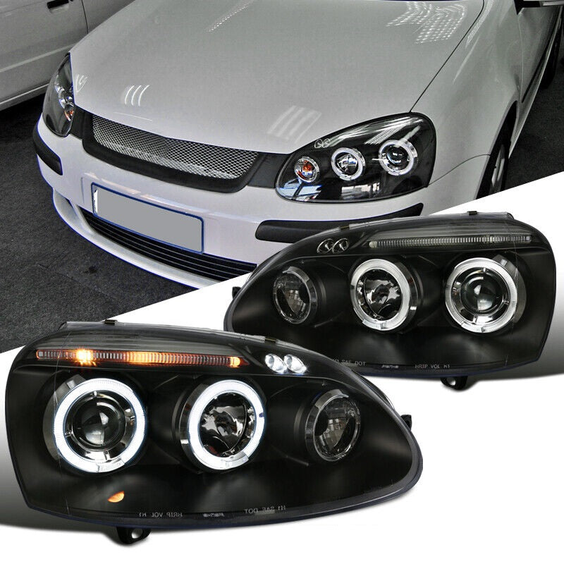 Faros VW VolksWagen Jetta Bora Golf MK5 2006 2007 2008 2009 2010 Proyectores y Ojos Angel Fondo Negro