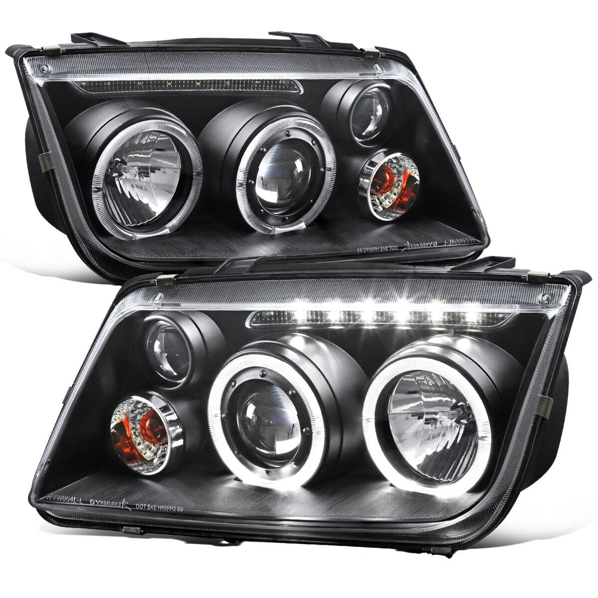 Faros Deportivos VW VolksWagen Jetta A4 MK4 1999-2007 Ojos De Ángel de Lupa o Proyectores Fondo Negro