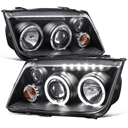 Faros Deportivos VW VolksWagen Jetta A4 MK4 1999-2007 Ojos De Ángel de Lupa o Proyectores Fondo Negro