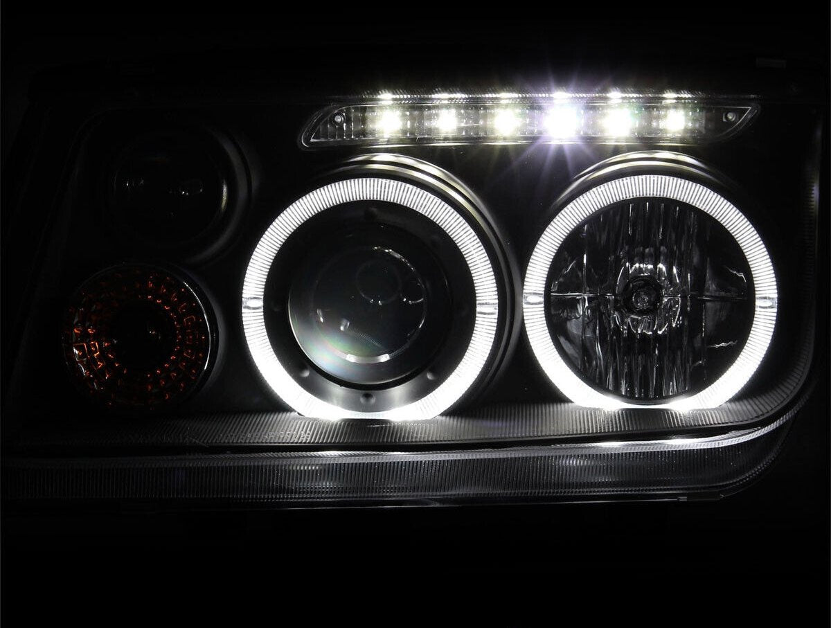 Faros Deportivos VW VolksWagen Jetta A4 MK4 1999-2007 Ojos De Ángel de Lupa o Proyectores Fondo Negro