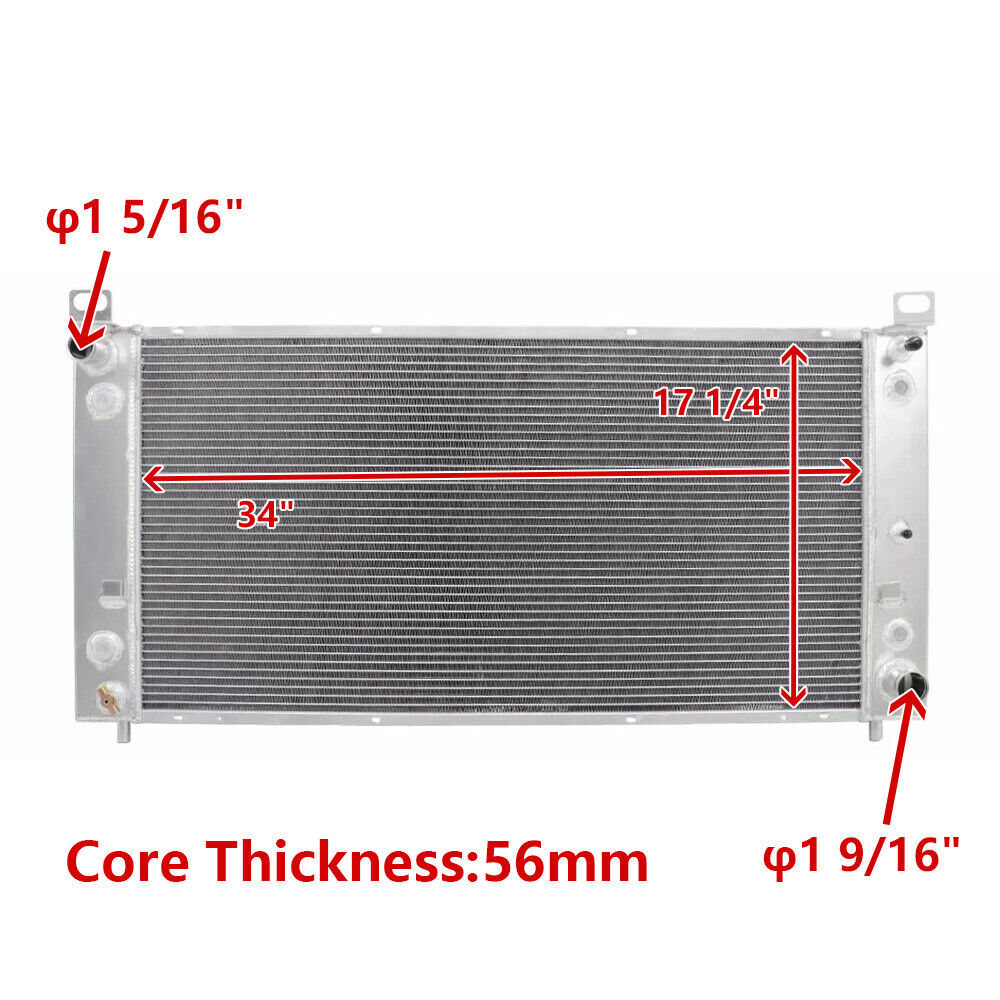 Radiador Aluminio Chevrolet Silverado Tahoe Suburban GMC Yukon Sierra 1999-2014 - 3 Filas Enfriamiento Superior
